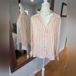 Rachel Zoe Pink & Cream Striped Button-Up Blouse #T13